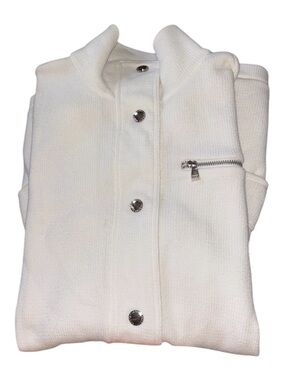 NEW Lauren Ralph Lauren Full Snap-front White 100% Cotton Sweater | Medium